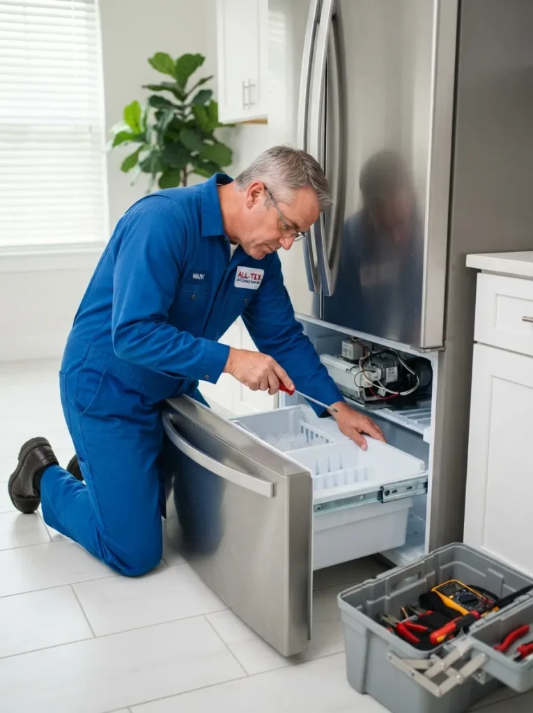 Image 1: Ice maker repair technician fixing refrigerator ice maker in Abilene TX